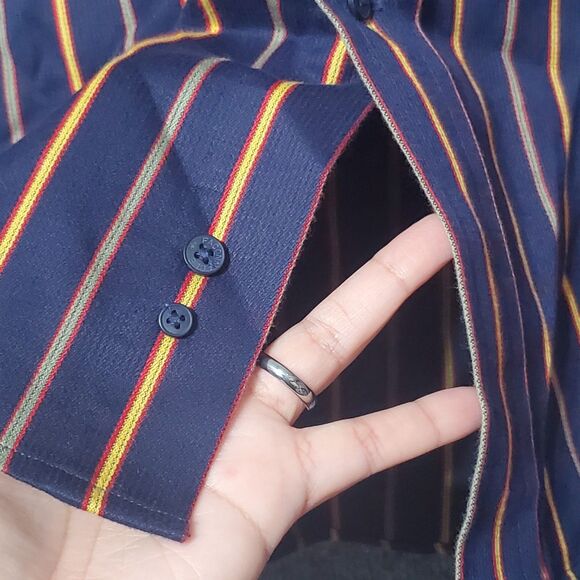 Vintage 90s Faconnable Albert Goldberg Shirt Mens M Navy Striped Button Down - Picture 8 of 10